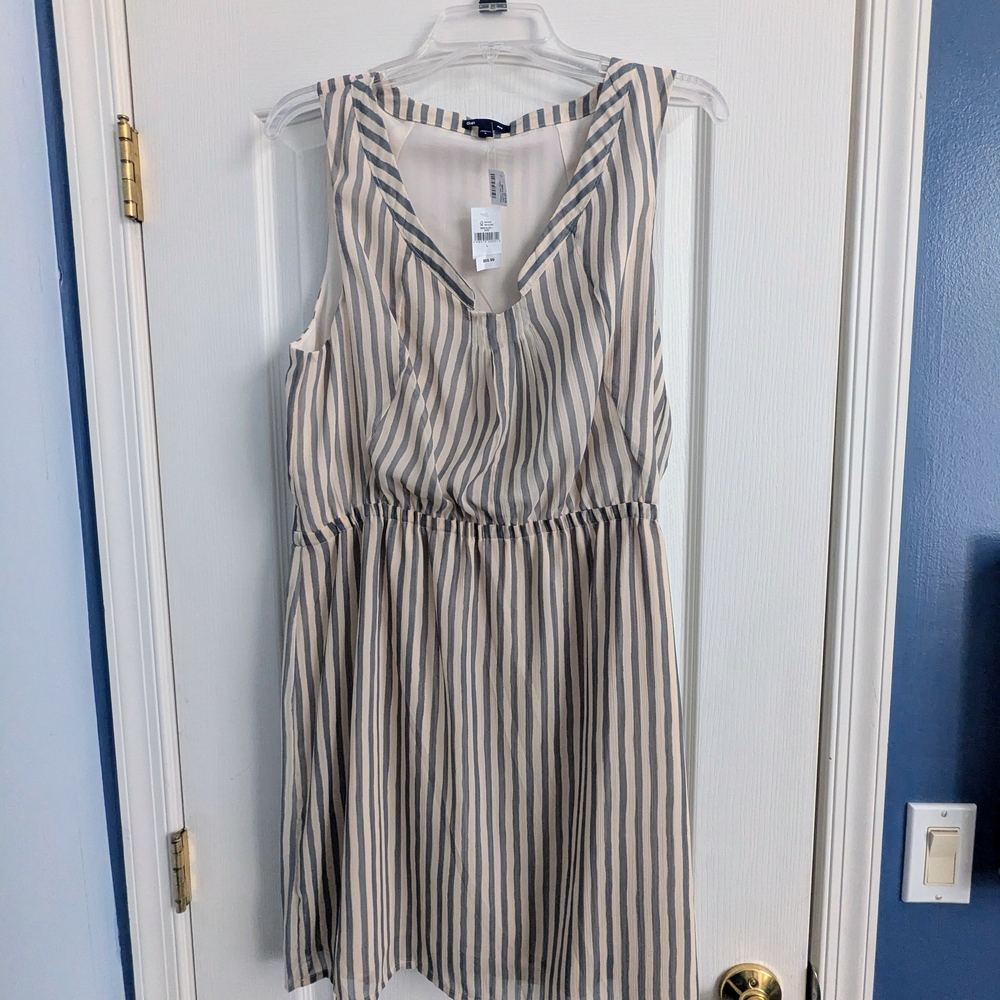 GAP Cream and Gray Striped Sleeveless Mini Dress